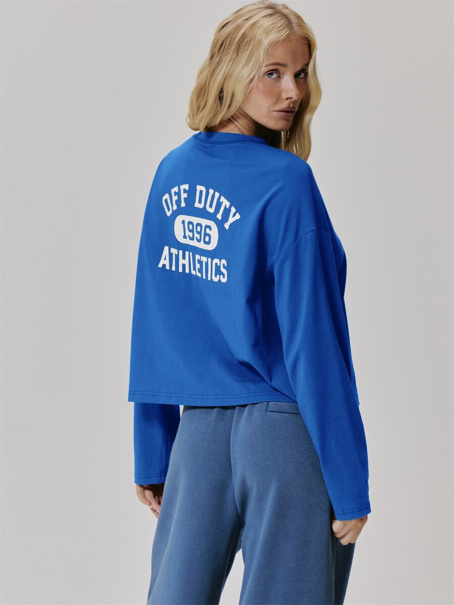 MUSERA Blue Back Graphic Detail Long Sleeve Top Fall Autumn Winter ...