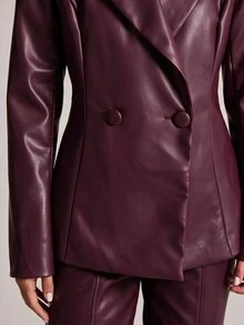 SHEIN BAE 女款秋季時尚收腰西裝外套 - 酒紅色 - 查看 5