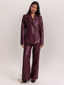SHEIN BAE 女款秋季時尚收腰西裝外套 - 酒紅色 - 查看 4