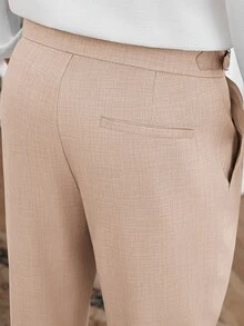 Core Aspect Men's Solid Color No Belt Loop Zipper Casual Straight Leg Cropped Pants - Apricot - View 3