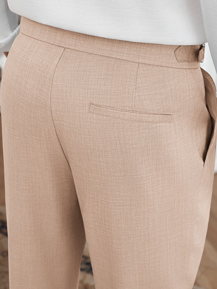 Core Aspect Men's Solid Color No Belt Loop Zipper Casual Straight Leg Cropped Pants - Apricot - View 3