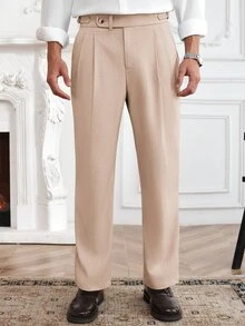 Core Aspect Men's Solid Color No Belt Loop Zipper Casual Straight Leg Cropped Pants - Apricot - View 4