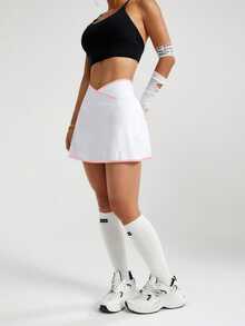 Sovereign Charm Contrast Waistband Pocket Sports Skirt Shorts - White - View 7