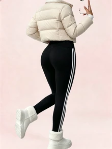 Sovereign Charm Autumn/Winter Thermal Lined Thickened Casual Soft Athletic Sports Leggings Gym Sparkly Black - Black - View 2