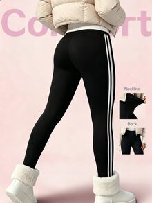 Sovereign Charm Autumn/Winter Thermal Lined Thickened Casual Soft Athletic Sports Leggings Gym Sparkly Black - Black - View 1