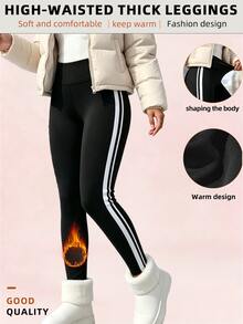 Sovereign Charm Autumn/Winter Thermal Lined Thickened Casual Soft Athletic Sports Leggings Gym Sparkly Black - Black - View 7