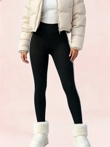 Sovereign Charm Autumn/Winter Thermal Lined Thickened Casual Soft Athletic Sports Leggings Gym Sparkly Black - Black - View 3