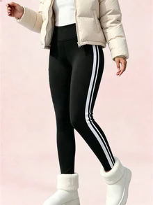 Sovereign Charm Autumn/Winter Thermal Lined Thickened Casual Soft Athletic Sports Leggings Gym Sparkly Black - Black - View 5
