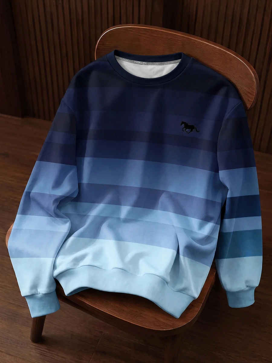 OldRiff 男士时尚蓝色渐变套头衫 - 藍色 - 查看 1