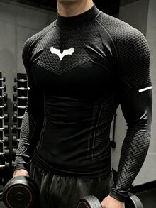 GymBeat 男士蝙蝠印花插肩袖長袖運動T恤，健身房穿著 - 彩色 - 查看 3