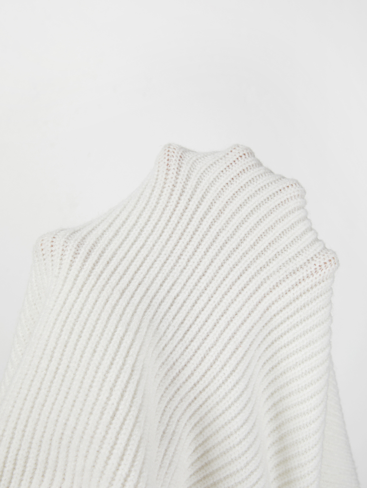 SHEIN Colorblock Polo Collar Knit Top, White Black Contrast VNeck Ribbed Long Sleeve Slim Fit Simple Elegant Women's Pullover - White - View 6