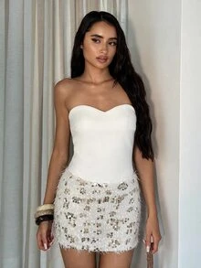 Glamine Women's Sexy Sequin Strapless Dress For Party, Wedding, Evening Event - Apricot - View 10