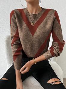 SHEIN Uhlyne 2024 Autumn/Winter New Arrival Geometric Striped Pullover Sweater - Multicolor - View 4