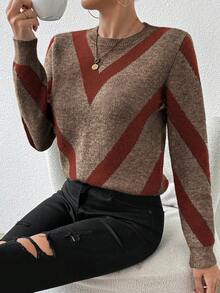 SHEIN Uhlyne 2024 Autumn/Winter New Arrival Geometric Striped Pullover Sweater - Multicolor - View 6