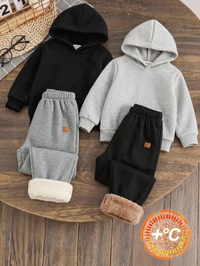 SHEIN Kids 2PCS Young Boys Sweatpants Winter