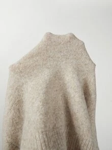 SHEIN Fall Winter Oat Light Grey Loose Lazy Knit Top, Simple Style For Layering Or Outerwear - Apricot - View 4