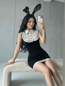 Sweetina Halloween Sexy Lace Bodycon Mini Dress Sexy Bunny Girl - Black - View 6