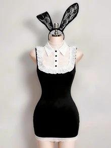 Sweetina Halloween Sexy Lace Bodycon Mini Dress Sexy Bunny Girl - Black - View 1