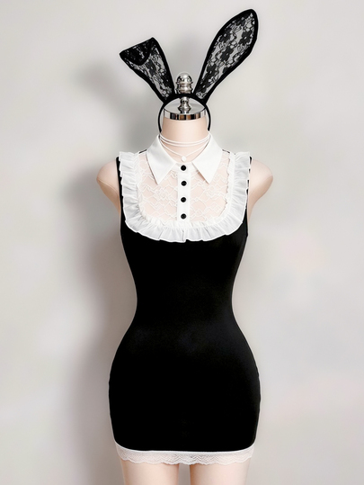 Sweetina Halloween Sexy Lace Bodycon Mini Dress Sexy Bunny Girl