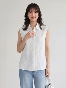 Yumoku 休閒百搭極簡純色無袖上衣 - 白色 - 查看 5