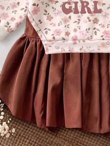 4-7 Years Old Girls Ditsy Floral + Letter Digital Print Sweatshirt Dress 2 In 1, Fresh Cute Style, College Style Ruffle Hem Autumn/Winter Dress - Multicolor - View 6