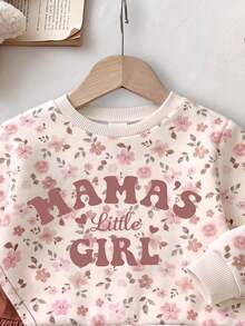 4-7 Years Old Girls Ditsy Floral + Letter Digital Print Sweatshirt Dress 2 In 1, Fresh Cute Style, College Style Ruffle Hem Autumn/Winter Dress - Multicolor - View 4