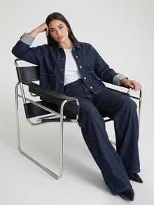Dazy Plus Autumn/Winter New Lapel Large Pocket Top & Casual Long Pants Blogger Casual Denim Set - Dark Wash - View 11