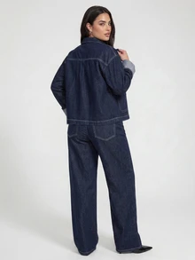Dazy Plus Autumn/Winter New Lapel Large Pocket Top & Casual Long Pants Blogger Casual Denim Set - Dark Wash - View 14