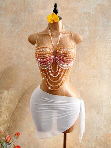 Mistrie 女士夏季度假吊带背心，女士夏季水晶串珠吊带背心，女士度假吊带背心 - 亮橙色 - 查看 7