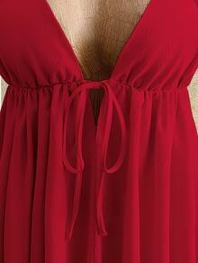 Mistrie Gaun Mini Wanita Model Halter Neck dengan Ikatan Depan dan Potongan V Dalam, Gaun Pantai Tanpa Punggung Model Resort, Gaun Musim Panas Model Swing Tanpa Punggung Model Halter Neck dengan Ikatan Depan - Burgundy - View 6