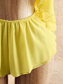 Mistrie Women's Yellow Chiffon Jumpsuit, Summer Boho Sexy Tropical Halter Neck Backless Ruffled Design, Sleeveless Layered Vacation Holiday Outfit Beach Party - Yellow - View 7