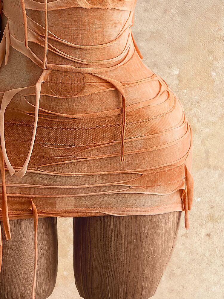 Mistrie Strapless Fitted Colorblock Asymmetrical Design Summer Fashion Dress Concert Night Out Burnt Orange Sexy Goth Halloween Night Out Club - Coffee Brown - View 7
