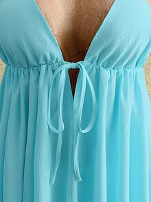 Mistrie Sexy Deep V Neck Halter Mini Dress - Flowy A-Line Beachwear For Pool Party & Resort,Halter Neck Flowy Dress For Beach - Blue - View 5