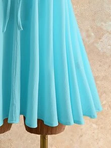 Mistrie Sexy Deep V Neck Halter Mini Dress - Flowy A-Line Beachwear For Pool Party & Resort,Halter Neck Flowy Dress For Beach - Blue - View 6