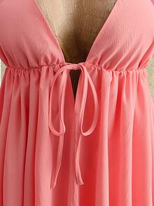 Mistrie 夏季海灘俱樂部派對度假新款紋理鮭魚粉泡泡裙性感休閒露背傘裙迷你洋裝女款 - 西瓜粉 - 查看 5