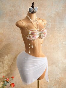 Mistrie 女款白色與粉色夏季細肩帶背心上衣，誘人肚舞舞者，電音島嶼海灘度假舞，劇院波麗舞秀女郎 - 粉色 - 查看 6