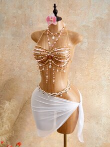 Mistrie Women's Rave Beaded Camisole Top Beach Concert Party Night Out Club Holiday Spaghetti Strap Crystal Strap Hollow Out Pink Checkered Summer Sexy Disco - Baby Pink - View 9