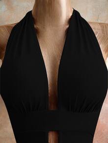 Mistrie Women's Fashionable Sexy Halter Backless Bodycon Dress, Summer - Black - View 4