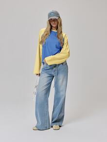 MUSERA Oversized Contrast Colour Long Sleeve Raglan Tee Cute Daily Vintage Y2K Back To School Primary - Blue - View 3