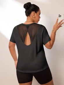 Rhythm Era Women's Plus Size Backless Short Sleeve Sports T-Shirt - Black - View 4