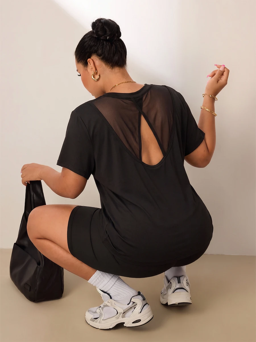 Rhythm Era Women's Plus Size Backless Short Sleeve Sports T-Shirt - Black - View 1