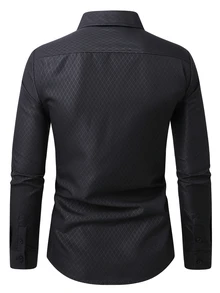 Manfinity Mode Men's Plaid Single-Breasted Casual Commute Long Sleeve Shirt, Formal, Old Money - Black - View 3