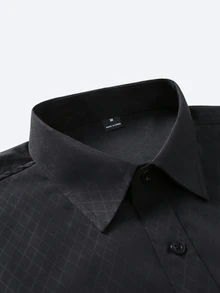 Manfinity Mode Men's Plaid Single-Breasted Casual Commute Long Sleeve Shirt, Formal, Old Money - Black - View 4