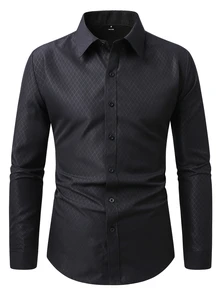 Manfinity Mode Men's Plaid Single-Breasted Casual Commute Long Sleeve Shirt, Formal, Old Money - Black - View 2