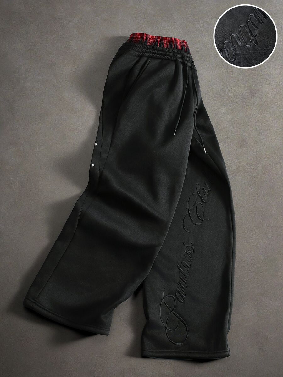 Major Grit Men's Double Waistband Drawstring Waist Pocket Rivet Loose Sweatpants - Black - View 1