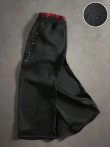 Major Grit Men's Double Waistband Drawstring Waist Pocket Rivet Loose Sweatpants - Black - View 3