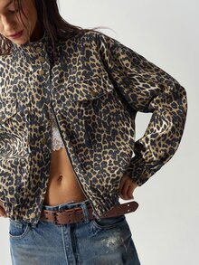 Bohemela Casual Retro 90s Streetwear Sexy Solid Color Woven Denim Jacket For Women Night Out Everyday Going Out Traveling Dark Brown Autumn - Brown - View 2