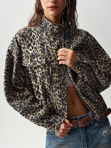 Bohemela Casual Retro 90s Streetwear Sexy Solid Color Woven Denim Jacket For Women Night Out Everyday Going Out Traveling Dark Brown Autumn - Brown - View 8