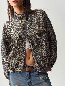Bohemela Casual Retro 90s Streetwear Sexy Solid Color Woven Denim Jacket For Women Night Out Everyday Going Out Traveling Dark Brown Autumn - Brown - View 4