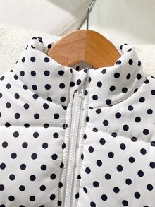 Elladie kids 女童冬季外套 黑白波點絎縫單針縫線立領前開拉鍊長袖短版加厚抓絨夾克附口袋 - 白色 - 查看 5